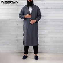 Мужские халаты в винтажном стиле, одноцветные, хлопковые, с длинным рукавом, Повседневная Домашняя одежда, длинные халаты, для фитнеса, с отворотом, мужские кимоно, пижамы, S-3XL, INCERUN