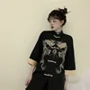 Black Gothic Tang Suit Shirt Dress for Girls Women Chinese Traditional Blouse Single Breasted Dragon Embroidery Jacket Coat ► Photo 3/6