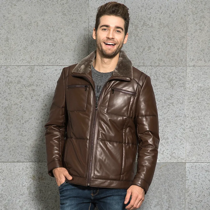 

Genuine Leather Jacket Men 2020 Real Sheepskin Coat Mens Slim Warm Duck Down Coat Plus Size Chaqueta Cuero Hombre 3358 YY474