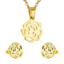 Luxxissids помолвка свадебный цветок Свадебный Африканский комплект ювелирных изделий из нержавеющей стали кулон ожерелье набор серьги Ювелирные наборы