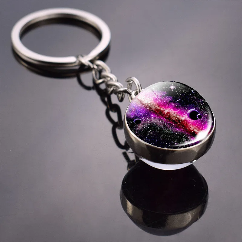 

Solar System Planet Keyring Galaxy Nebula Space Keychain Moon Earth Sun Mars Art Picture Double Side Glass Ball Car Key Chain