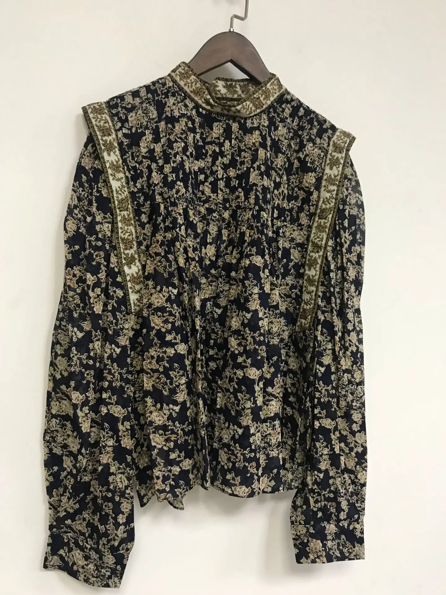 

Women Shirt 2020 Spring and Summer New Retro Striped Colorblock Loose Floral Long Sleeve Top