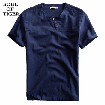 

SOUL OF TIGER 2020 New Summer Fashion Style Mens Linen Tops Male Loose Casual Shirts Vintage Streetwear Blouses Plus Size XXXXL