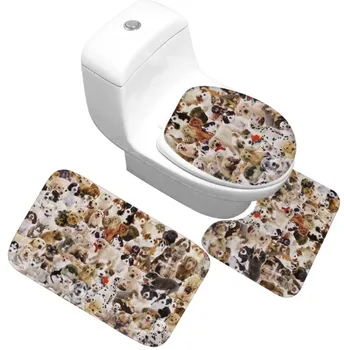 

CAMMITEVER Dogs 3Pcs Bath Mats Set Anti-slip Absorbent Bathroom Rug Pedestal Rug Toilet Mat Lid Cover Carpet
