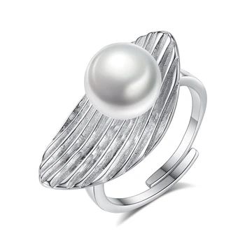 

MetJakt S925 Sterling Silver 9-9.5mm Freshwater Pearl Fashion Elegant Women's Open Ring