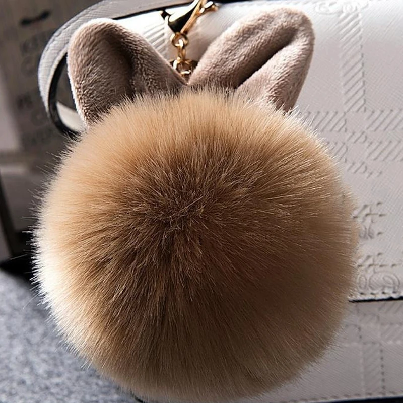 Fluffy Toys Ear Keychain Accessories Rabbit Key Pendant Fur Woman Bag Charms Keyring Pom Car Pompom Holder Gifts | Украшения и
