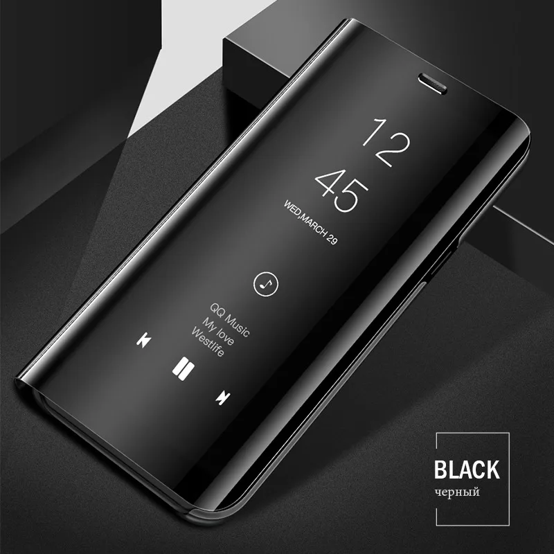 Умный зеркальный флип-чехол для телефона для One Plus 7 7 Pro, кожаный держатель для One Plus 7T 6T 5T 6, роскошный флип-чехол с подставкой - Цвет: Черный