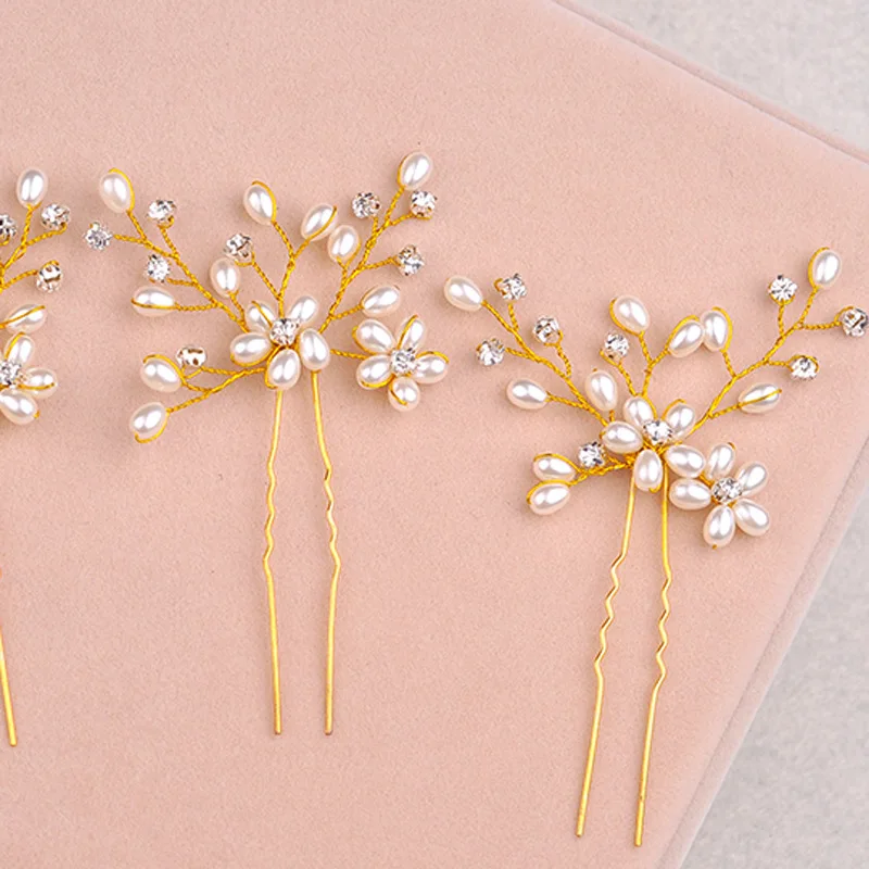 Bride Handmade Hair Accessories Pearl Flower Crystal System Pin Hairpin Headdress Accessories Hair Accessories