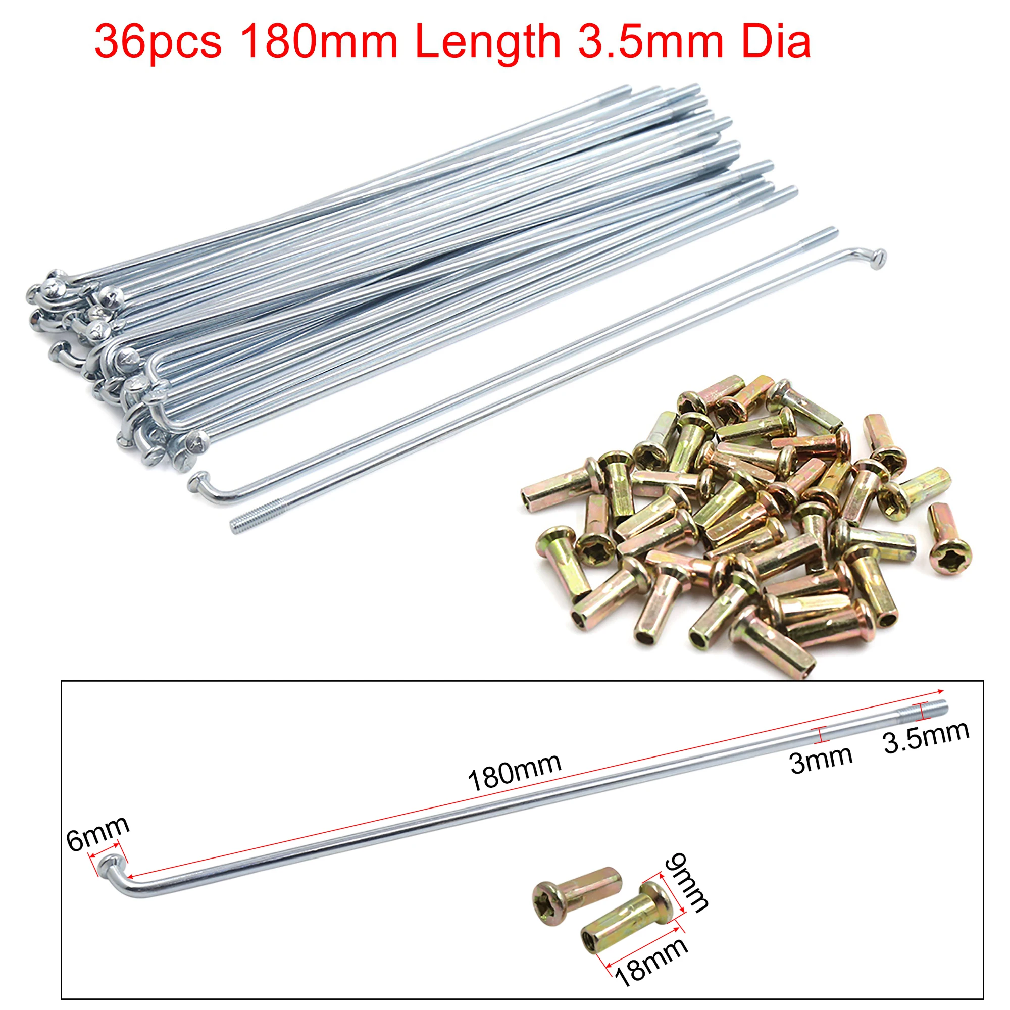 Motorcycle Wheel Spokes dirt bike wheel spoke 3/3.5mm Thread Diameter With Nipples 160mm-170mm Spokes Bend 36/72pcs For Bicycle Motobike