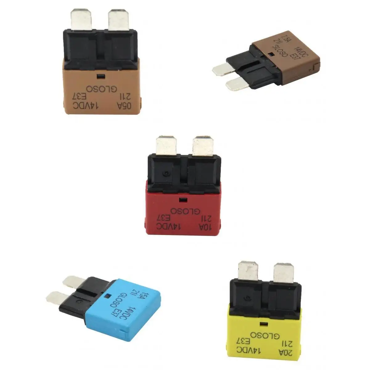 5pcs Blade Fuse Circuit Breaker Automatic Reset Marine 20A/15A/10A/7.5A/5A