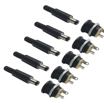 10 ชิ้น (5 คู่) DC12V 5.5x2.1 มิลลิเมตรพลาสติกชายปลั๊ก DC022 DC Power Socket หญิงแจ็คสกรู Nut Panel Mount Connector 1