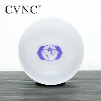 CVNC 8 Inch Chakra Design Frosted Quartz Crystal Singing Bowl Pattern Energy A Note Third eye Chakra for Meditation Yoga