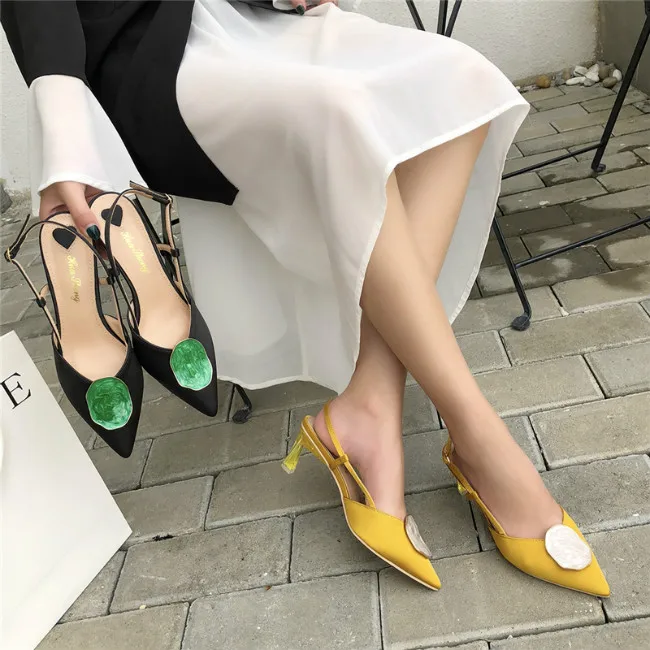 Boussac/женские сабо с металлической пряжкой на каблуке «рюмочка»; элегантные женские туфли с ремешком на пятке; пикантные женские туфли на высоком каблуке с острым носком; SWB0221