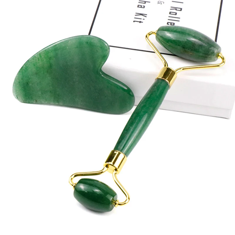 

Facial Massage Roller and Gua Sha Tools Set Natural dongling Jade Stone Scraper Massager Guasha for Face Lifting Body Slimming