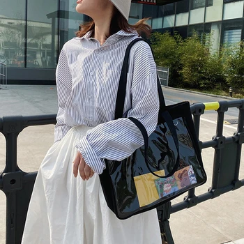 

Wild Two floors Women Canvas Shoulder Bag Transparent Simple Student Large Capacity Canvas Tote Bag 2020 New Female Shopper Bag