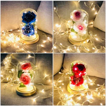 

LED Beauty Rose and Beast Battery Powered Red Flower String Light Desk Lamp Romantic Valentine's Day Birthday Gift Decoration