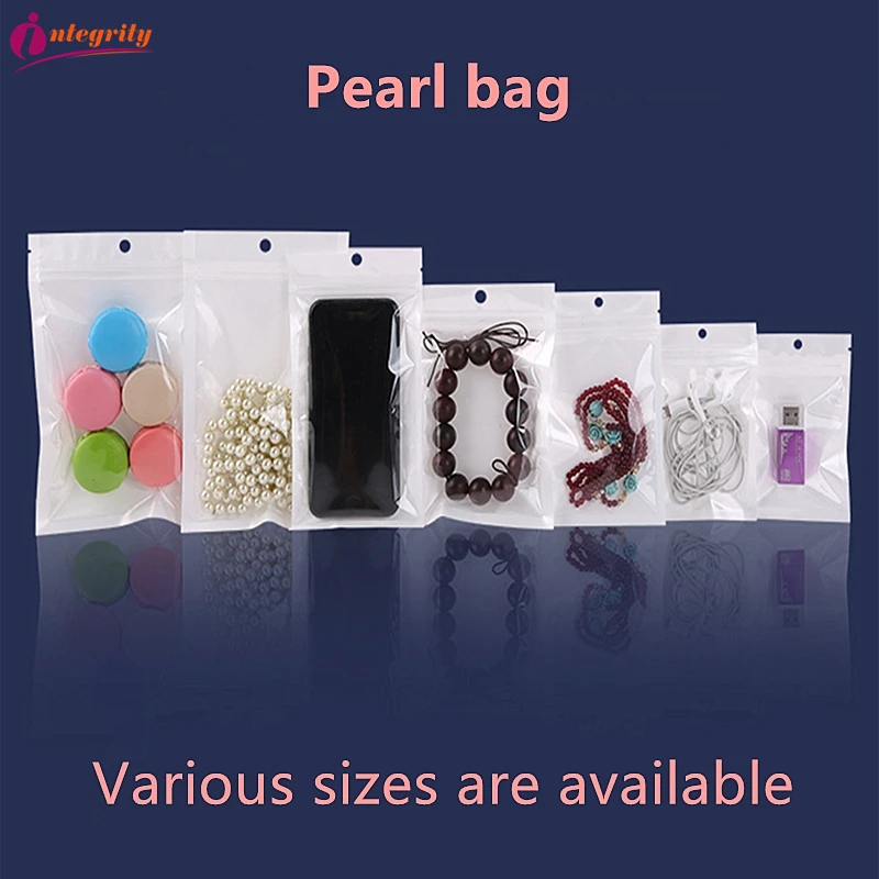 INTEGRITY 1000 pcs/lot  7.5*12cm Clear Pearl White Plastic Storage Bag Pearl Flm Plastic Bag Polyba Package for Gifs Accessories 2