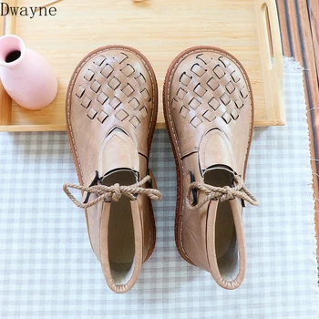 

Sen retro high-top single boots thick with short tube handmade casual women's boots comfortable wild flat Martin boots