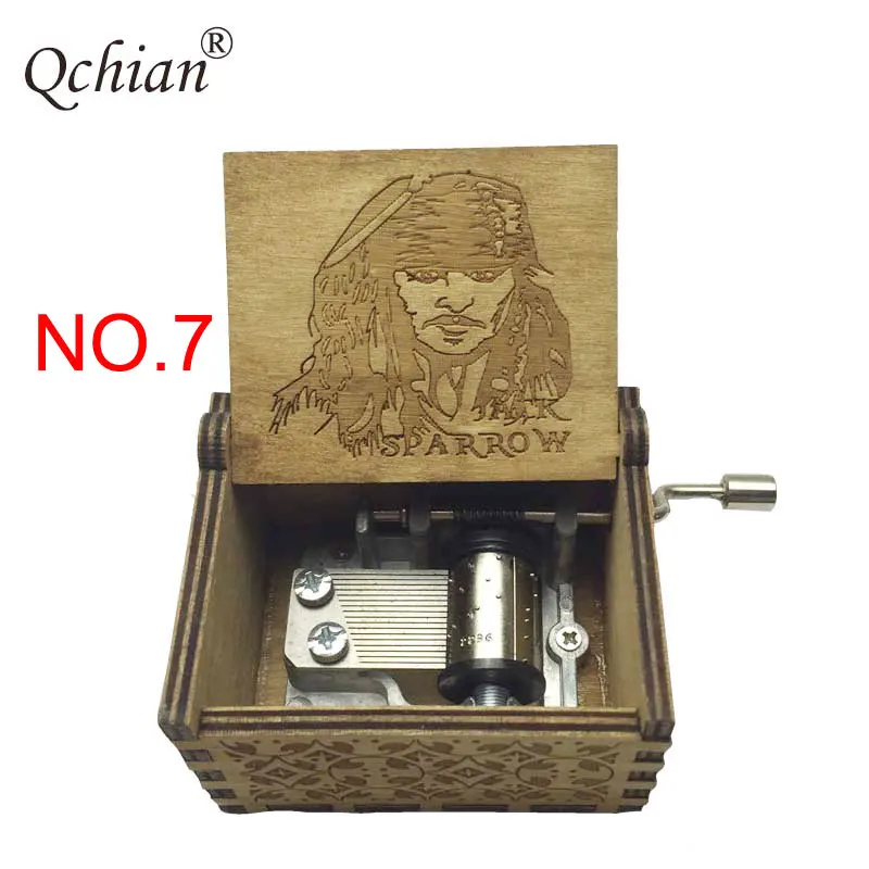 

Classic wooden Stainless Steel Movement Music keychain Holiday Gift for Kids Caribbean Pirate Music Hand-Cranked Music Box