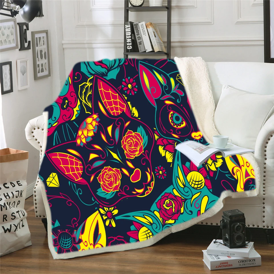 

Simple Design Letter Cat Printed Blanket Super Warm Coral Fleece Sherpa Fabric Throws Hotel Airplane Home Bedding Supplies