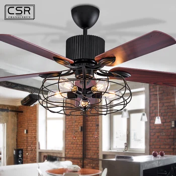 

High Quality Loft Fan Chandelier Retro Lantern Dining Room Household Electric Fan Light Mute LED Remote Control Fan Lamp 52inch