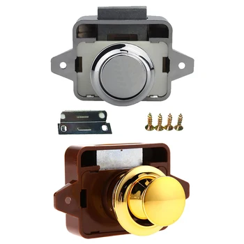 

26mm Push Lock Latch Button Catch Lock Motorhome RV Cabinet Cupboard Door Knob, Gold