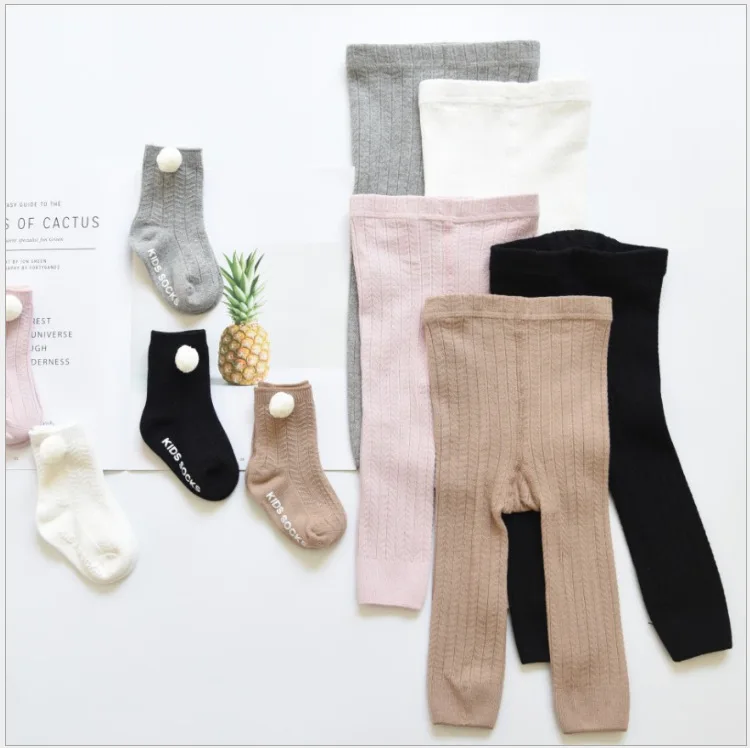 

Spring And Autumn Base Crawler CHILDREN'S Ninth Pantyhose Solid Color Thin Strips Knitted Girls Large Bottom Leggings Socks