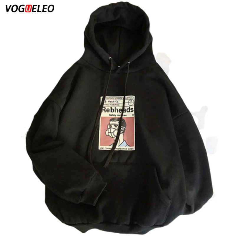 

VOGUELEO 2019 New Style Fashion Mens Hoodie Loose Casual Oversize Carton Print Long Sleeves Fleece Hooded Autumn Korean Version