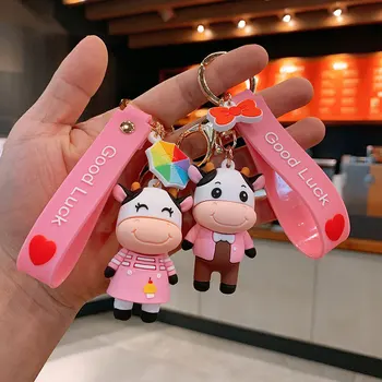 

2021 Creative Year Ox Keychain Cow Doll Keychain Car Key Chain Bag Pendant Keyring Key New Year Best Small Gift Doll Cartoon New