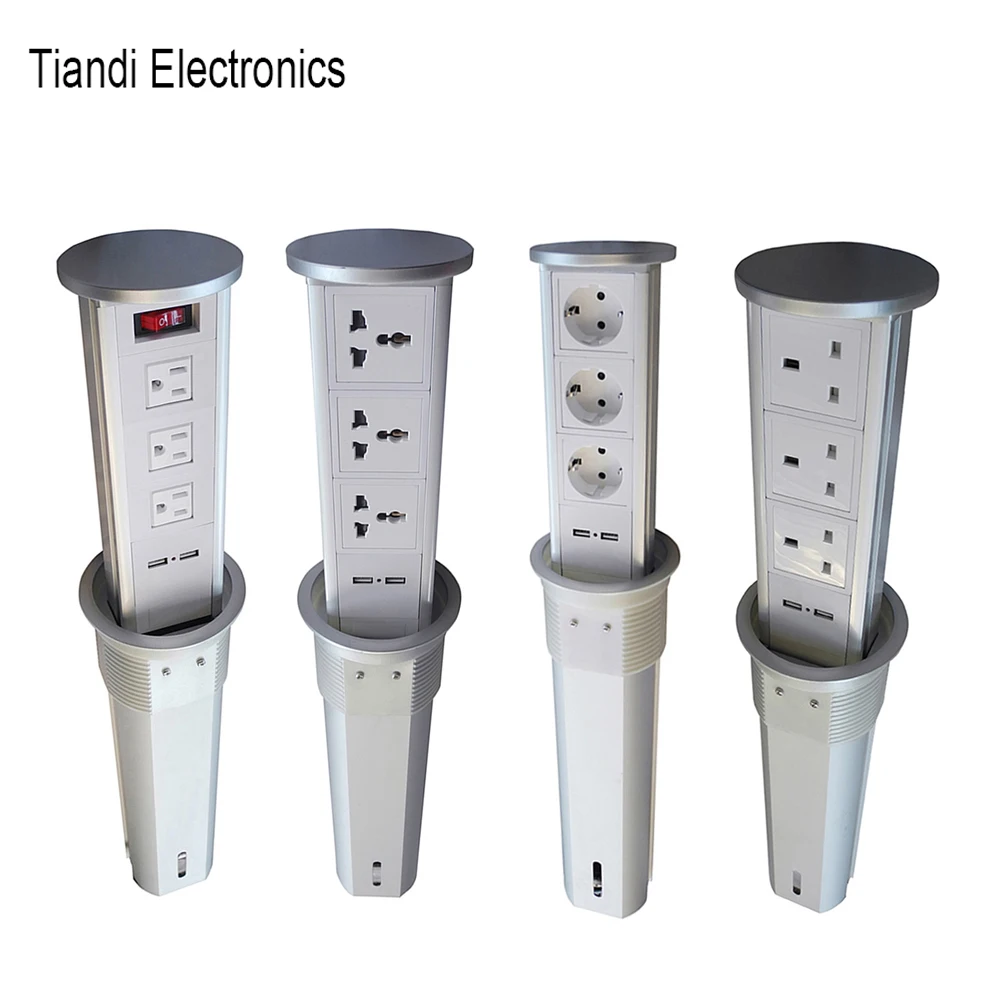 Home automatic lifting pneumatic pop up tabletop socket multiple module USB Charging outlet customizable AU /EU /US /UK Power