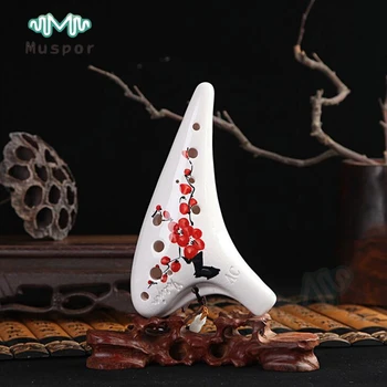

Porcelain Ocarina Flute 12 Hole Alto C Ac Musical Instrument Red Plum Gift