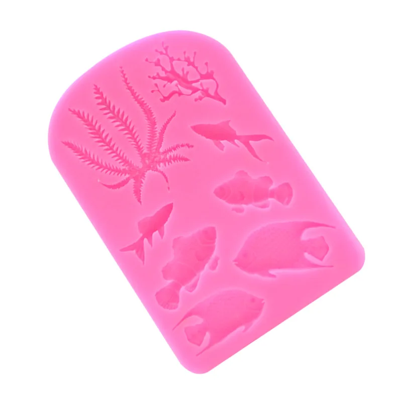Ocean Fish Seaweed Silicone Mold DIY Cake Border Fondant Cake Decorating Tools Sea Coral Cupcake Chocolate Moulds