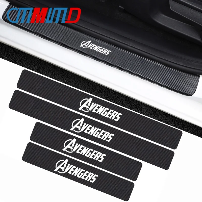 

Car Styling 4pcs 3D carbon fiber Avengers car Door Threshold sticker Car Logo emblem Badge Decal Anti-kick Anti-Scratch Sticker