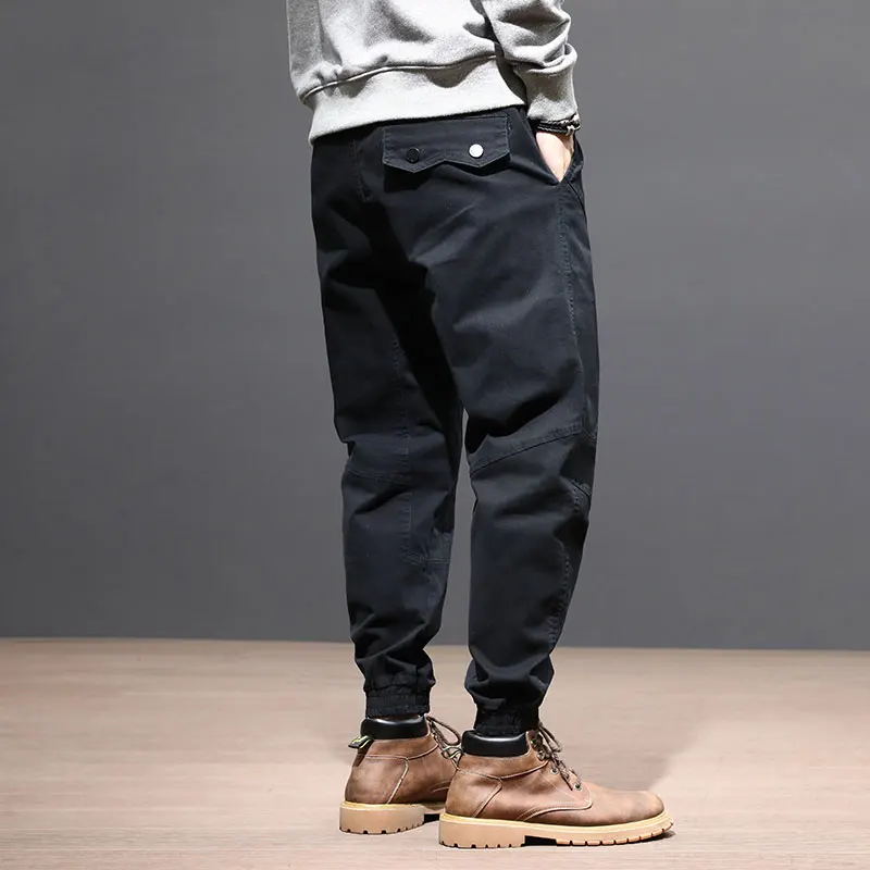 

New Fashion Streetwear Loose Fit Green Gray Khaki Casual Cargo Pants Slack Bottom Japanese Style Hip Hop Joggers Pants Men