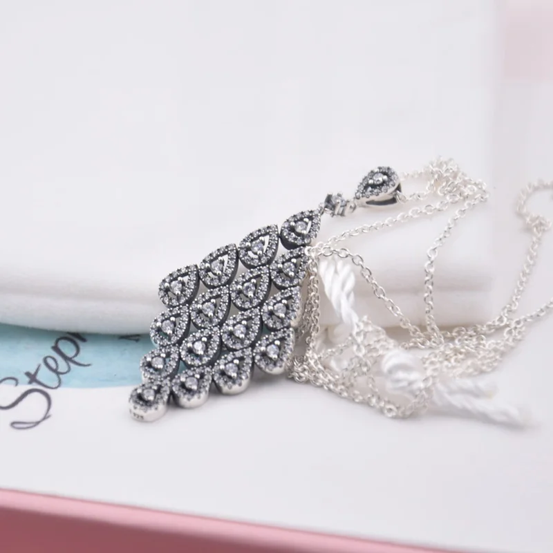 

New 925 Sterling Silver Bead Charm Teardrop Cascading Glamour With Crystal Necklace Pendant Fit Pandora Bracelet Diy Jewelry