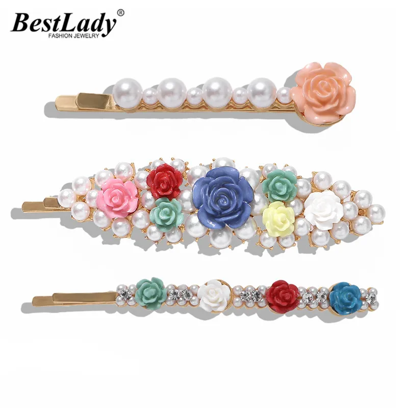 Best lady ZA Simulated Pearls Hair Pins Girls Cute Gifts Boho Resin Flower Hair Jewelry Women Wedding Handmade Metal Wholesale