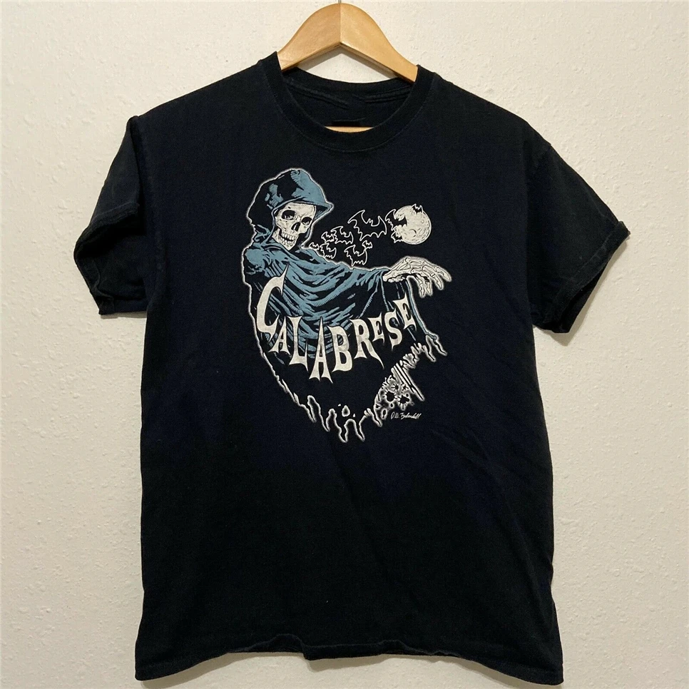 Calabrese Band T-Shirt Medium Black Horror Punk Grim Reaper Skeleton Oversized Tee Shirt | Мужская одежда
