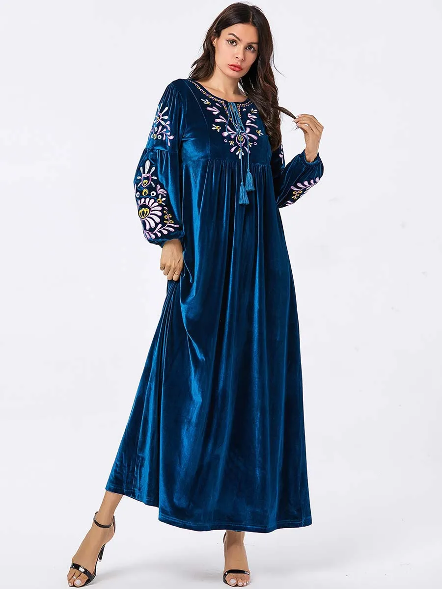 

2020 Hijab Hijab Dress Muslim Evening Dress Vestidos For Muslim Women 9097 Big Women's Embroidery Arab Big Long Skirt