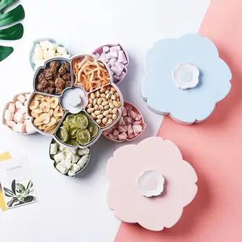 

HOT SALE Colorful Plastic Storage Boxes Kitchen Rotary Flower Shape Candy Box Dried Fruit Holders Plate Food Storage Container