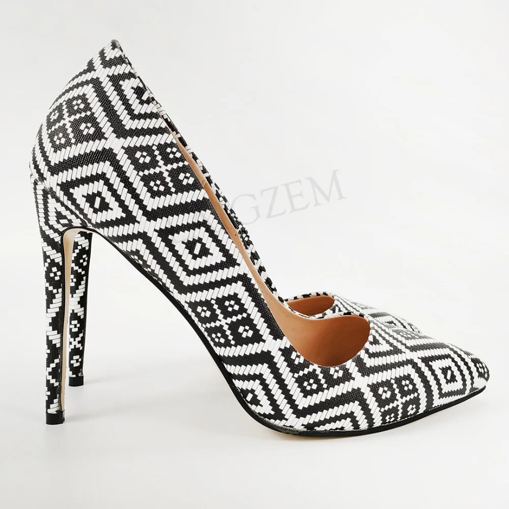 LAIGZEM/женские туфли-лодочки на каблуке в полоску вечерние туфли без застежки на каблуке в стиле зебры; модель года Женские туфли; Tacones zapatos mujer; большие размеры 45, 46, 47
