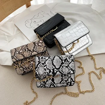 

Fashion Serpentine 2020 Women Shoulder Bag Messenger Bag Small Square Ladies Snake Skin Chain PU Leather Crossbody Handbag