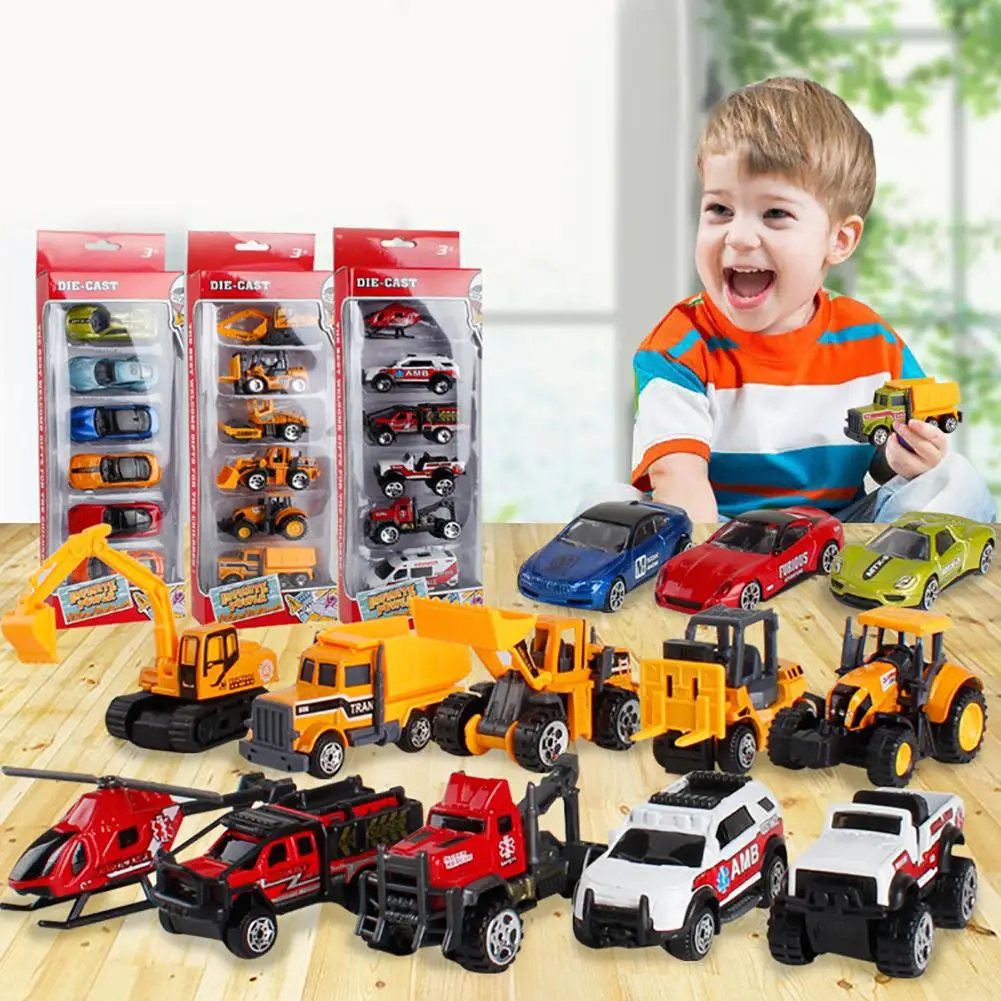 

6Pcs Simulation KIds Car Model Toy Metal Mini Diecast Militarial Fire Fighting Racing Car Vehicle Model Toys For Kids