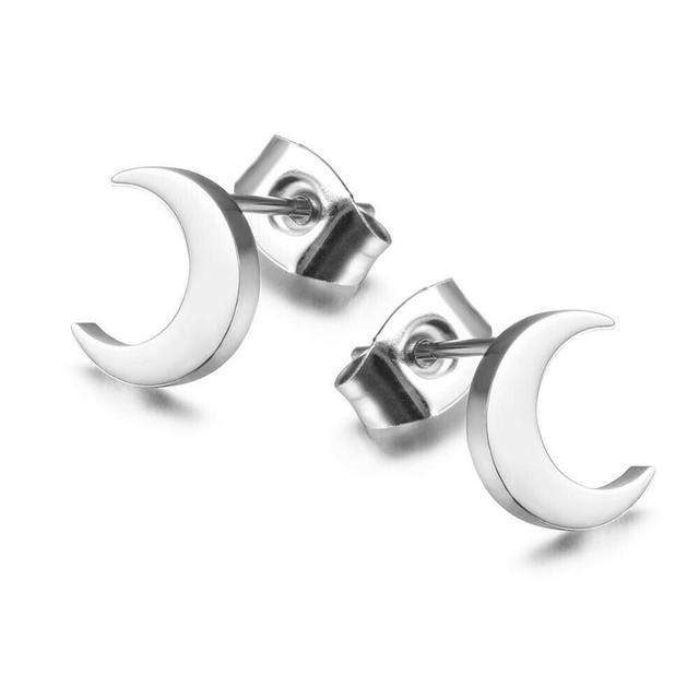 Steel Tiny Crescent Moon Stud star Earrings Boho Jewelry. Minimalist Earrings Gift