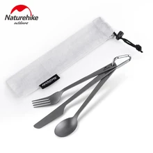 Naturehike conjunto de talheres de titânio colher faca garfo acampamento caminhadas portátil ultraleve 3 em 1 conjunto