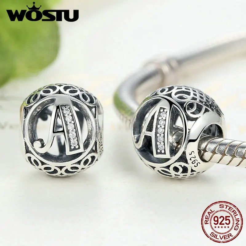 1 шт. буквы A Z WOSTU натуральная 925 пробы серебро ажурные Готический Винтаж