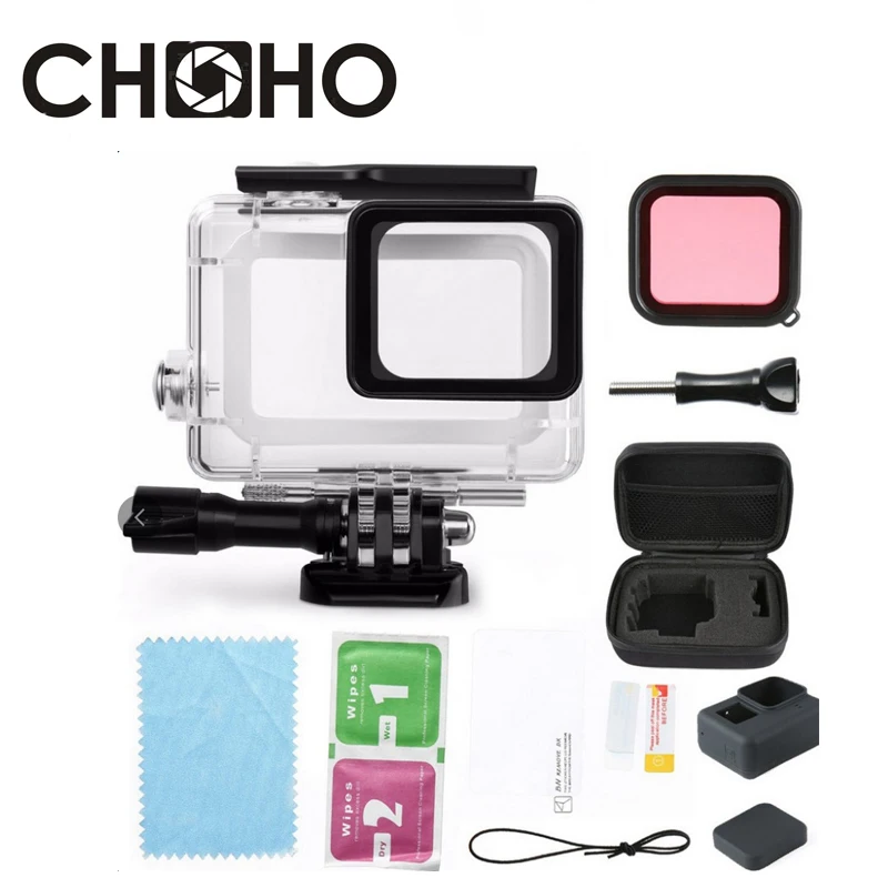 Для Gopro Комплекты водонепроницаемый корпус защитный силиконовый чехол для коллекции красный фильтр для Go Pro Hero 5 6 7 Черные Аксессуары