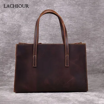 

LACHIOUR Cowhide Genuine Leather Bags for Women Vintage Luxury Real Crazy Horse Leather Handbags Women Designer Shoulder Bags