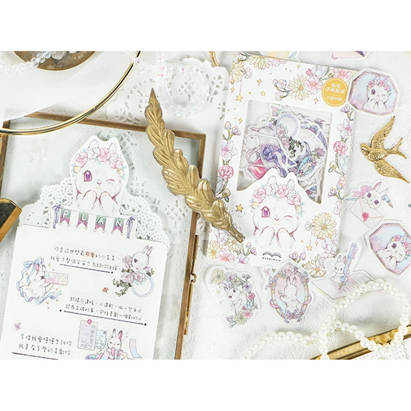 

12pack/lot Hand Account British style Cute cartoon Cat Rabbit Sticker Decoration DIY Stickers Aesthetic Stickers Wholesales