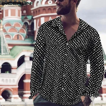 

INCERUN Polka Dot Men Shirt Fashion Long Sleeve Autumn Streetwear Lapel Neck Button Brand Shirts Men Chemise Plus Size 2020 Tops