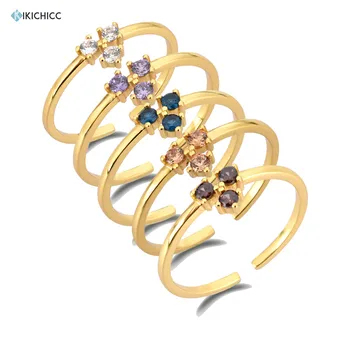 

Kikichicc 925 Sterling Silver Three Zircon 5 Color Adjustable Ring Resiazable Women Luxury Crystal Jewelry For Rock Punk Women
